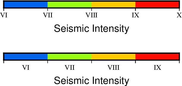 以罗马数字标注地震烈度图的 colorbar
